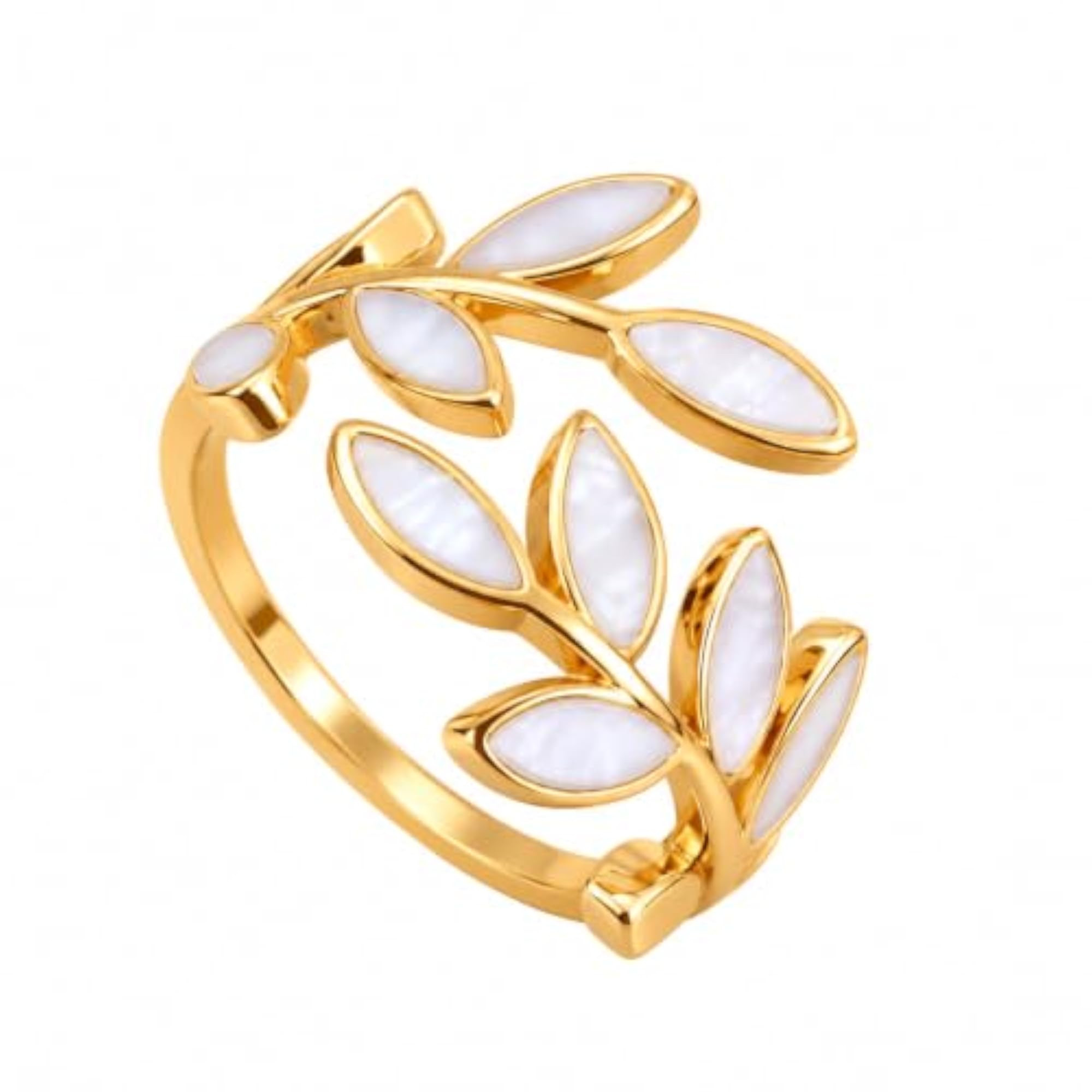 Women's White Leaf Ring, Elegant Design